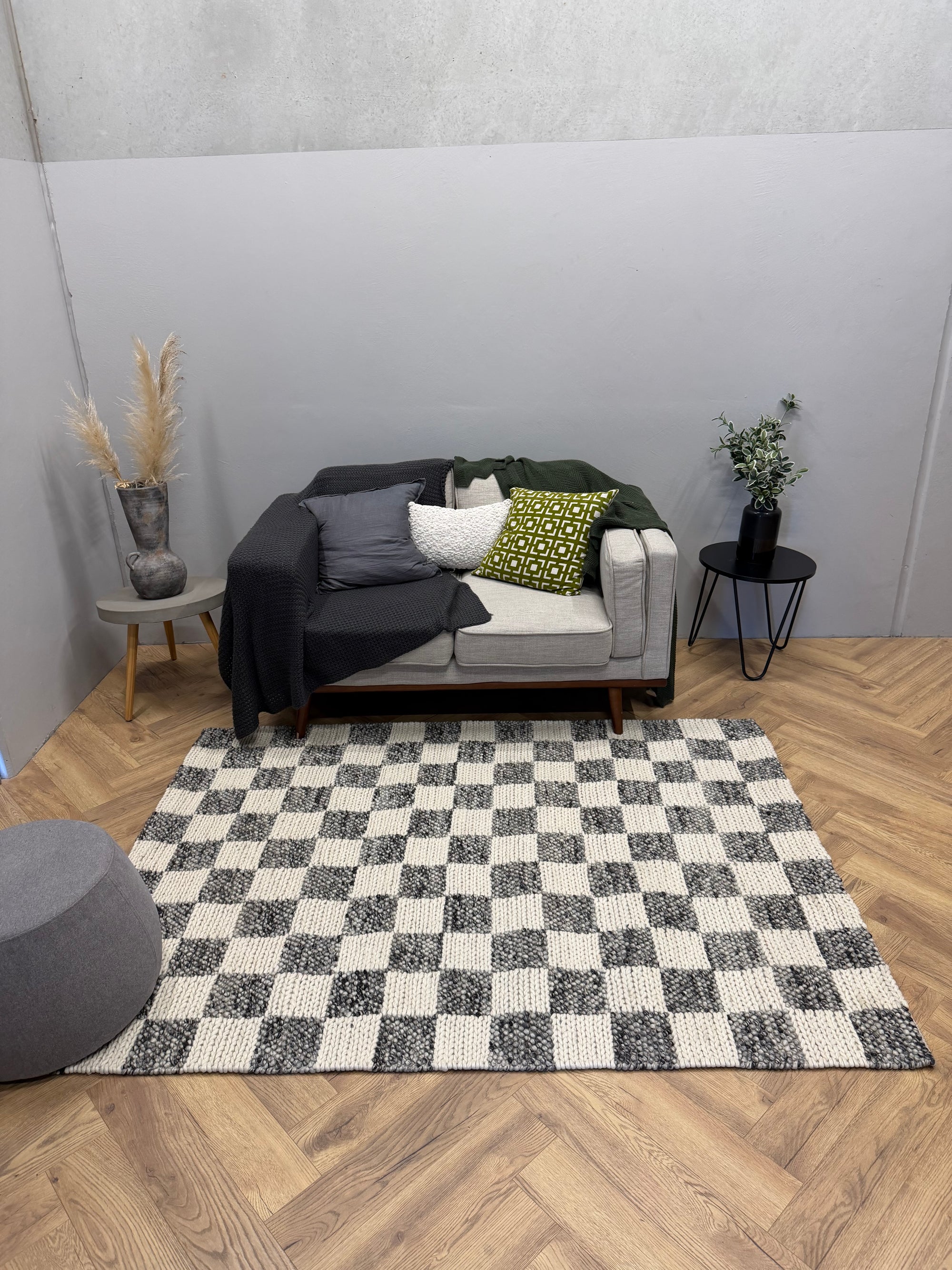 Hudson Silver & White Checker Wool Blend Rug
