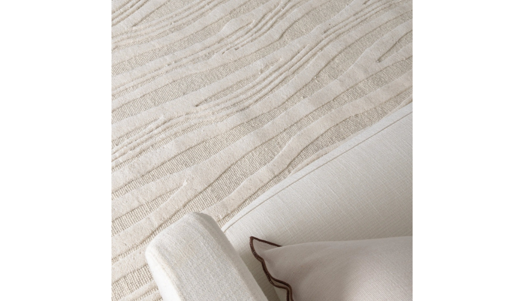 Isla Ivory Beige Wave Lines Wool Rug