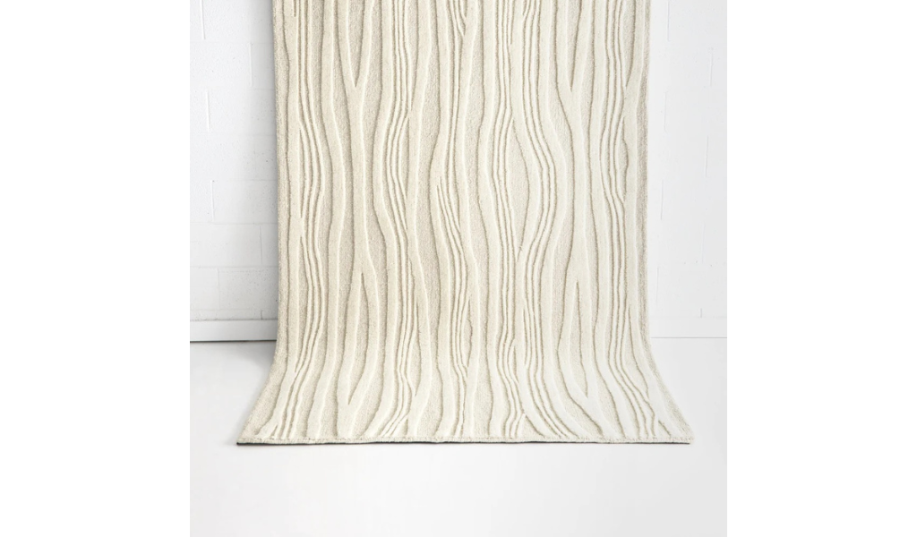 Isla Ivory Beige Wave Lines Wool Rug