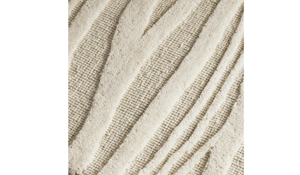 Isla Ivory Beige Wave Lines Wool Rug