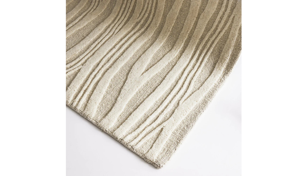 Isla Ivory Beige Wave Lines Wool Rug