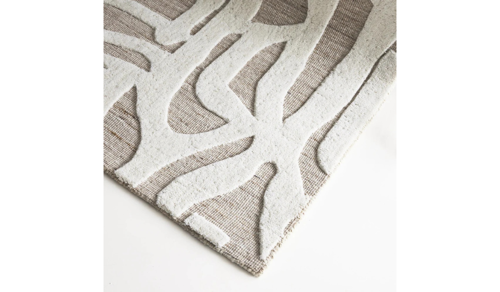 Isla Beige Ivory Scribble Pattern Wool Rug