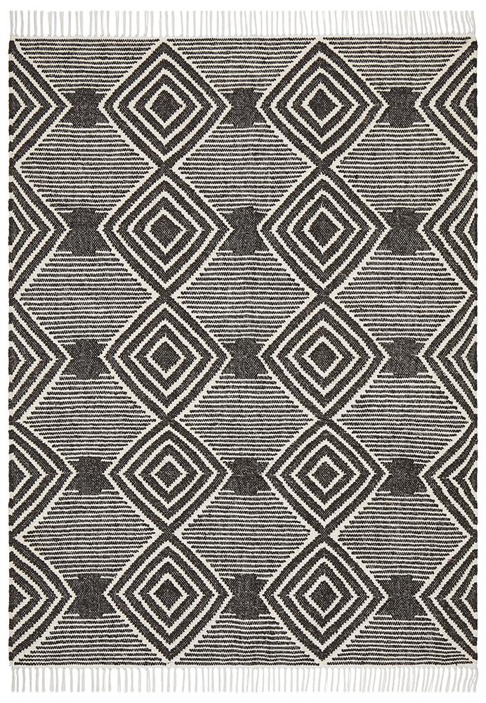 Bohemian Brown Charcoal Diamond Hand-Loomed Textured Rug