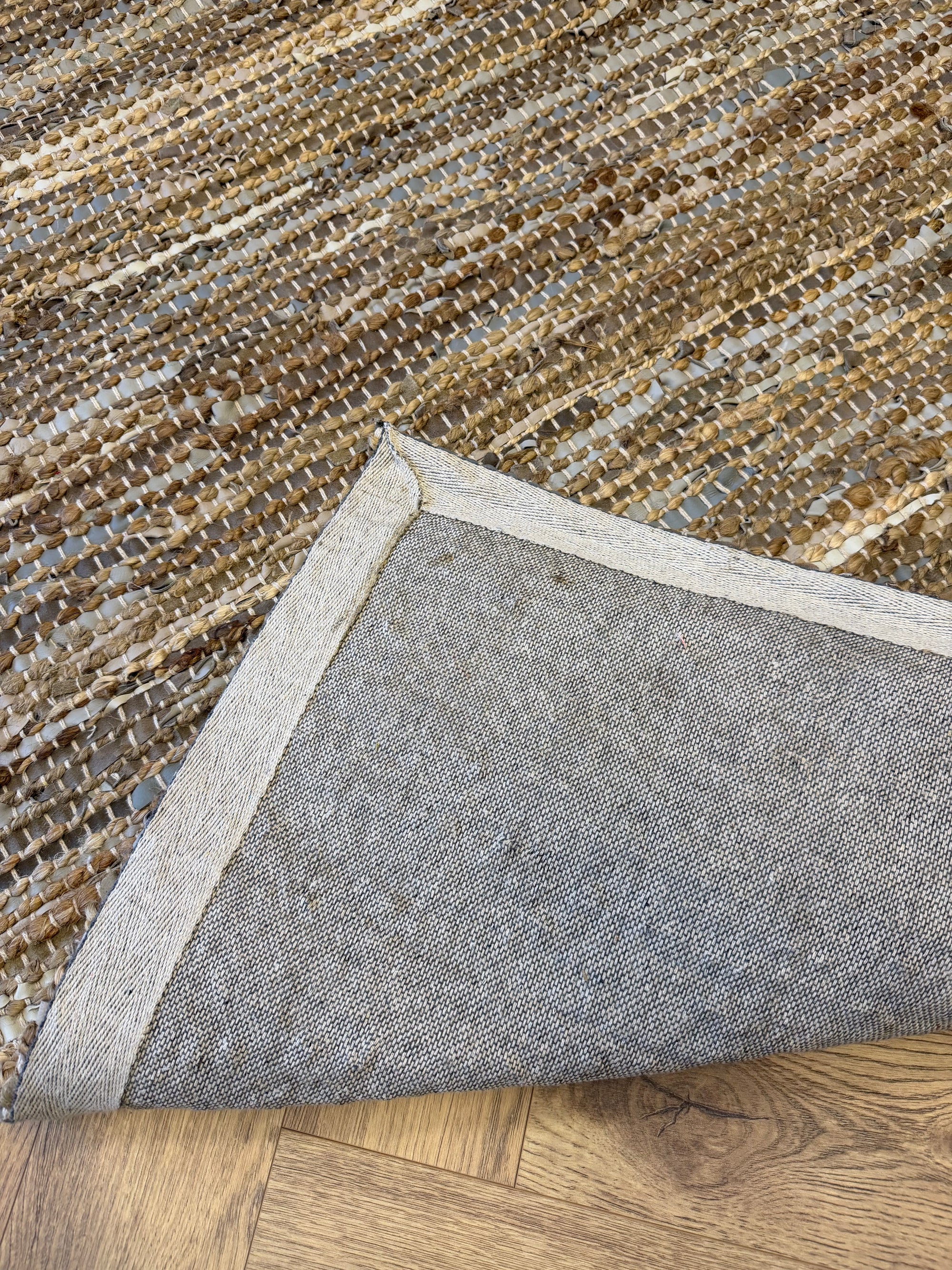 Flat Weave Leather & Jute Natural Rug