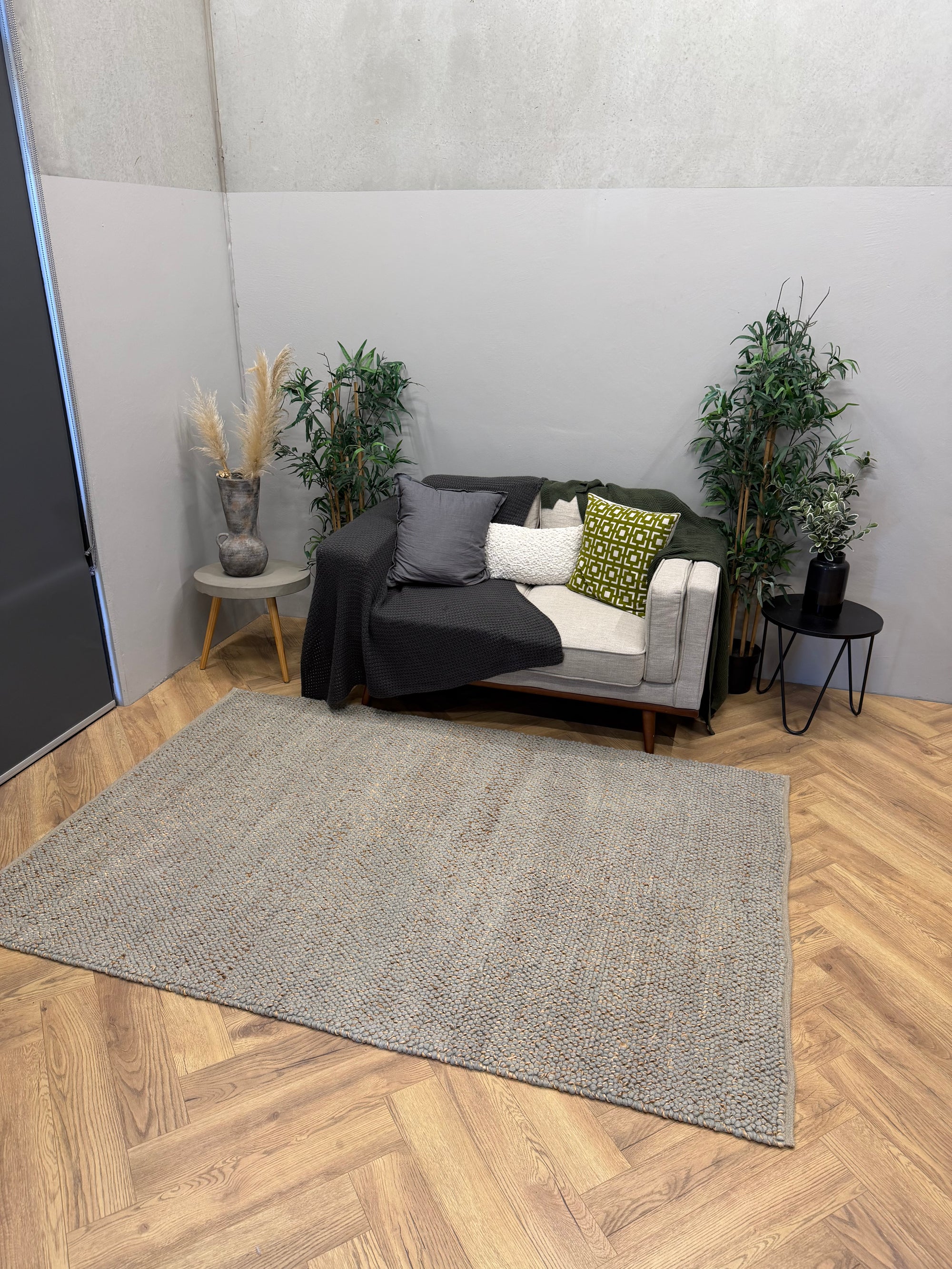 Evie Blue Handwoven Braided Wool Blend Rug