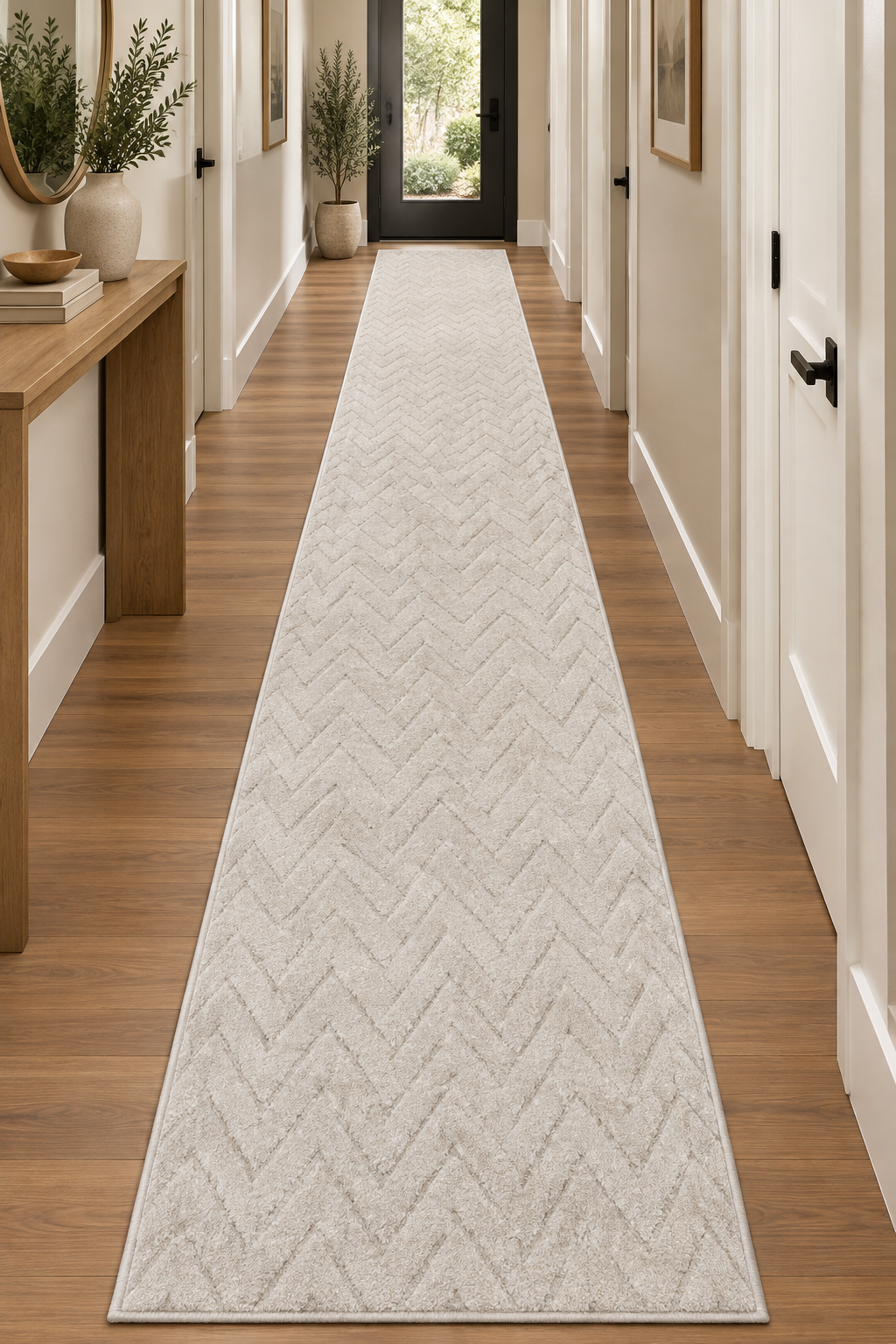 Moopy Ivory Herringbone Textured Runner