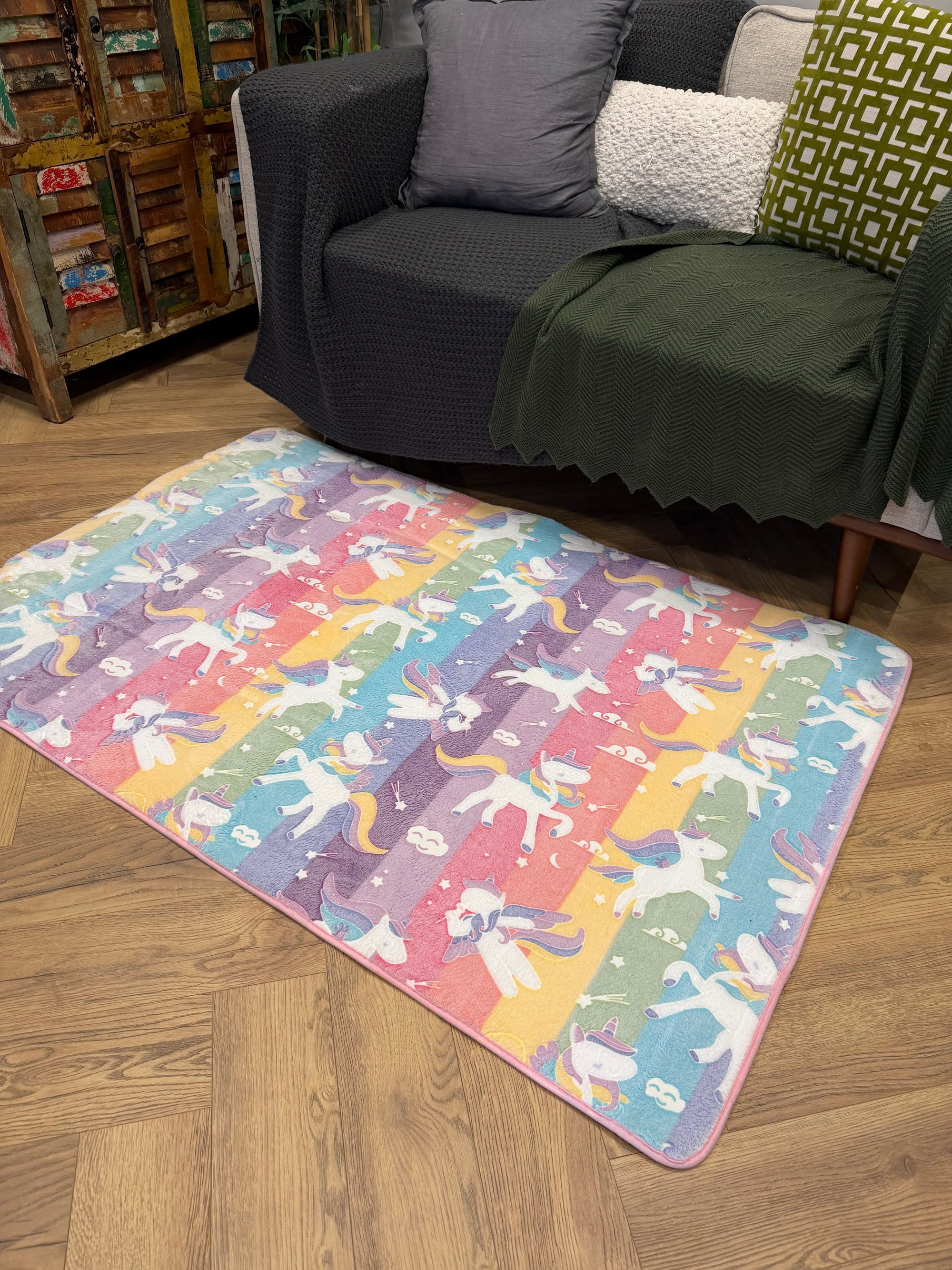 Rainbow Unicorn Fantasy Kids Rug 100x150cm