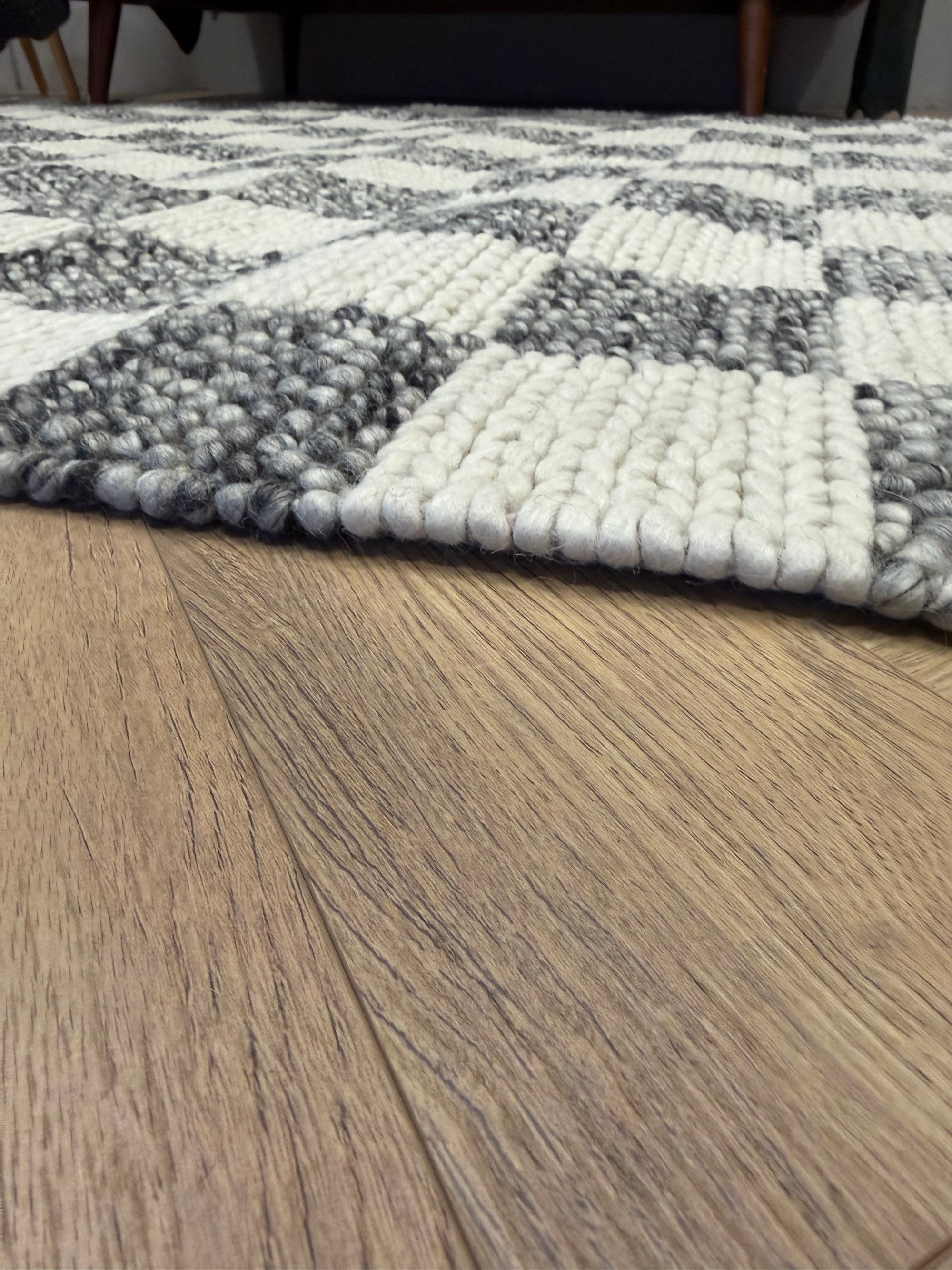 Hudson Silver & White Checker Wool Blend Rug