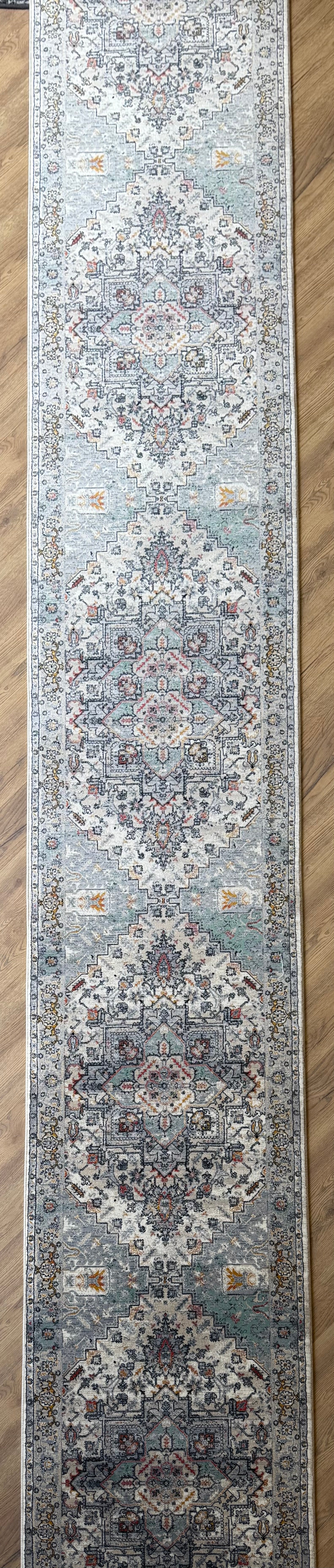 Hive Stone Blue Medallion Transitional Hallway Runner In 80 CM Wide