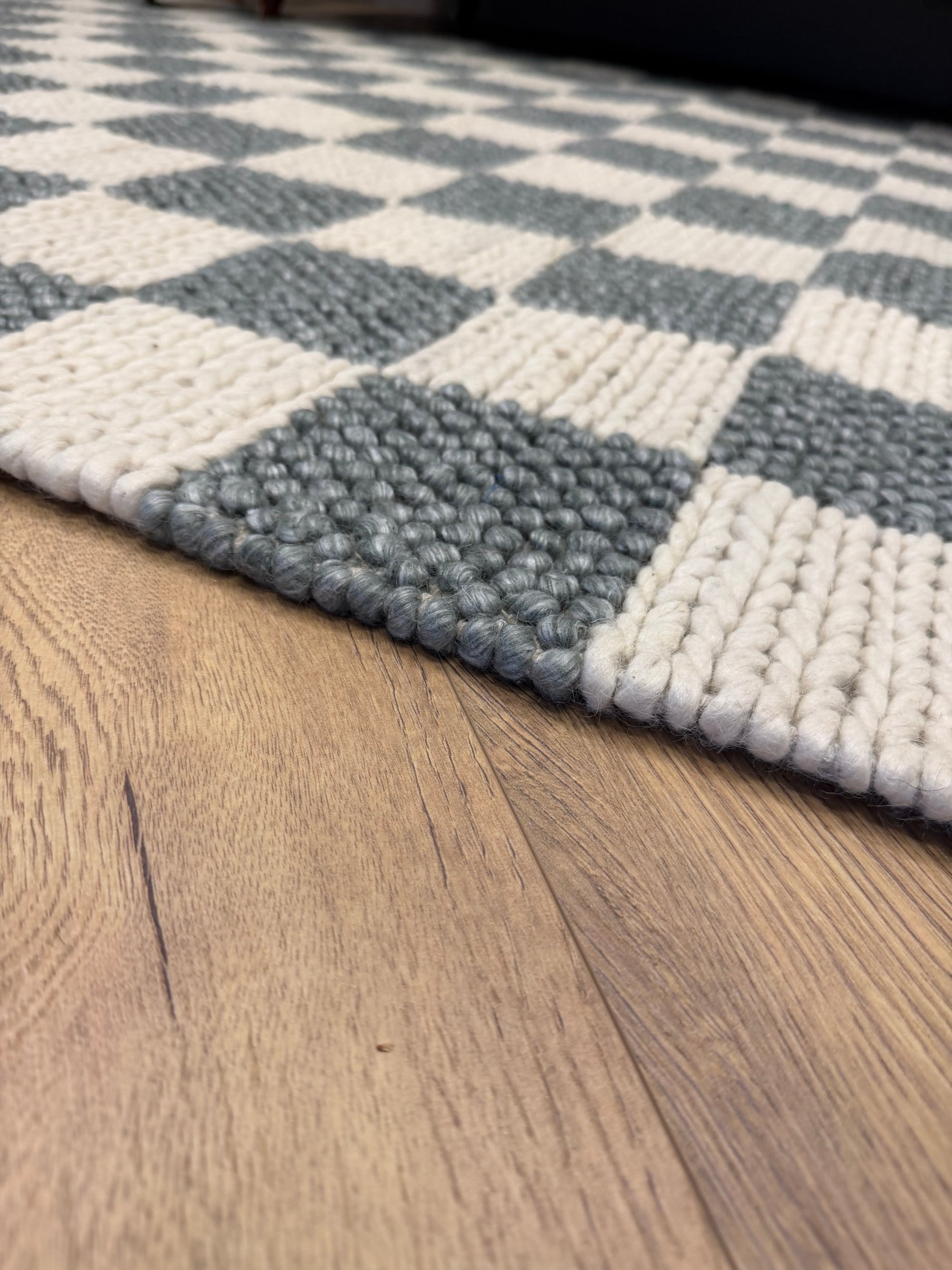 Hudson Silver & Ivory Checker Wool Blend Rug
