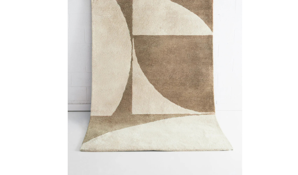 Isla Beige and Brown Abstract Shapes Wool Rug