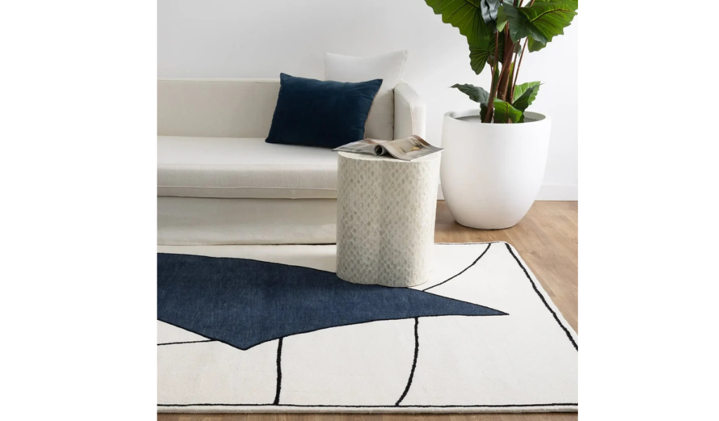 Isla Blue and Ivory Abstract Shapes Wool Rug