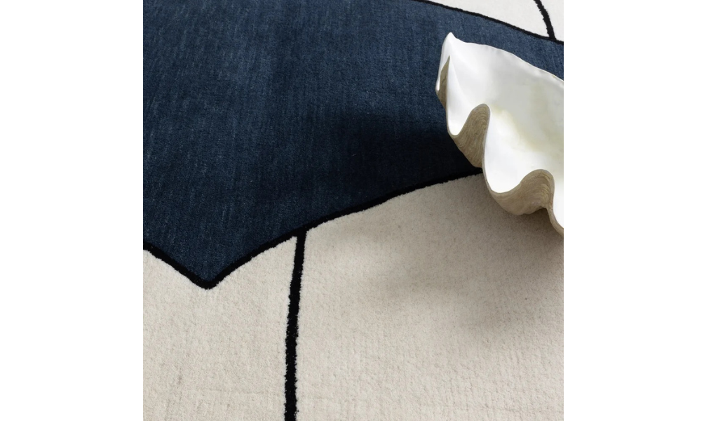 Isla Blue and Ivory Abstract Shapes Wool Rug