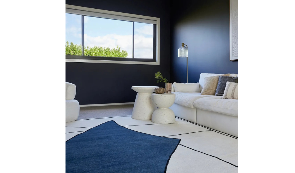 Isla Blue and Ivory Abstract Shapes Wool Rug