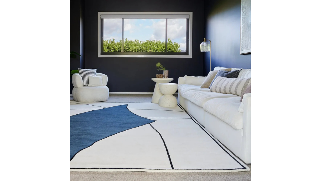 Isla Blue and Ivory Abstract Shapes Wool Rug