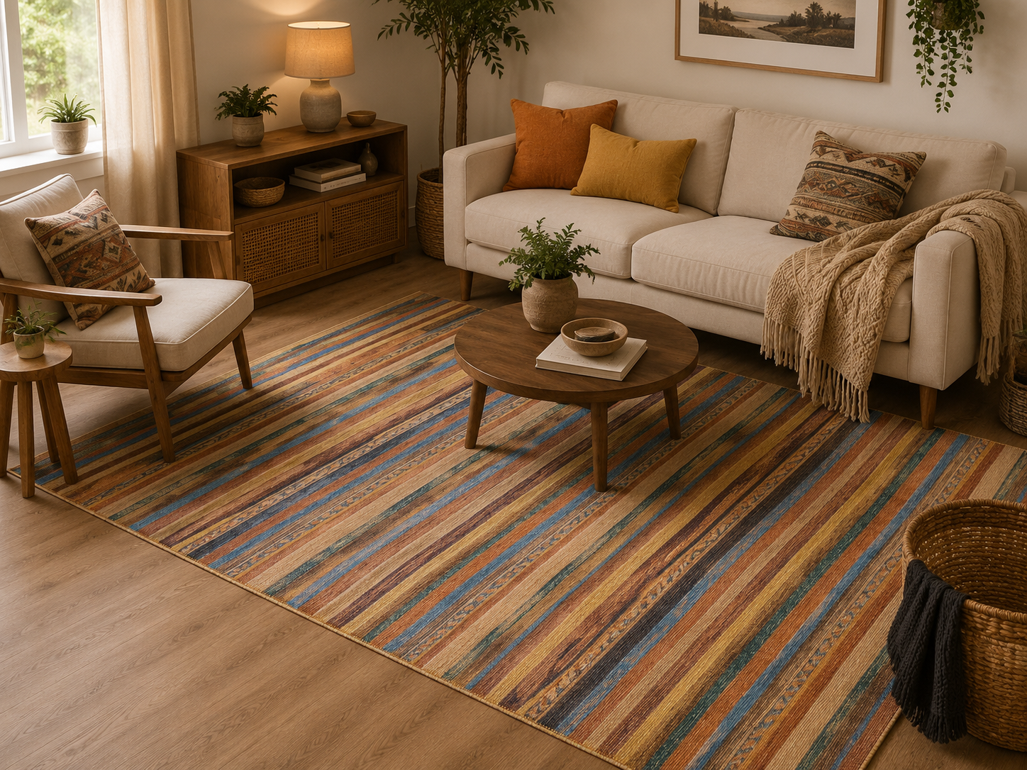 Cozy Multi Stripe Machine Washable Rug 160×230cm