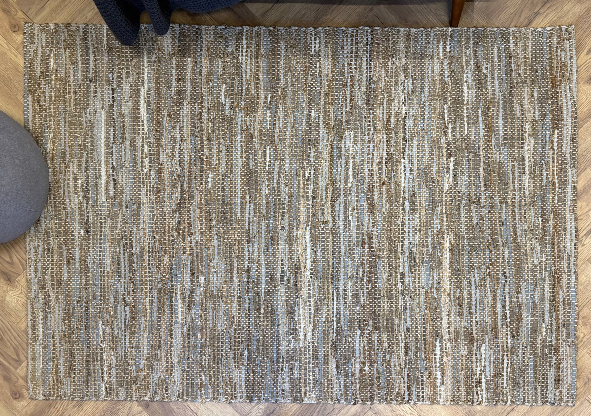 Flat Weave Leather & Jute Natural Rug