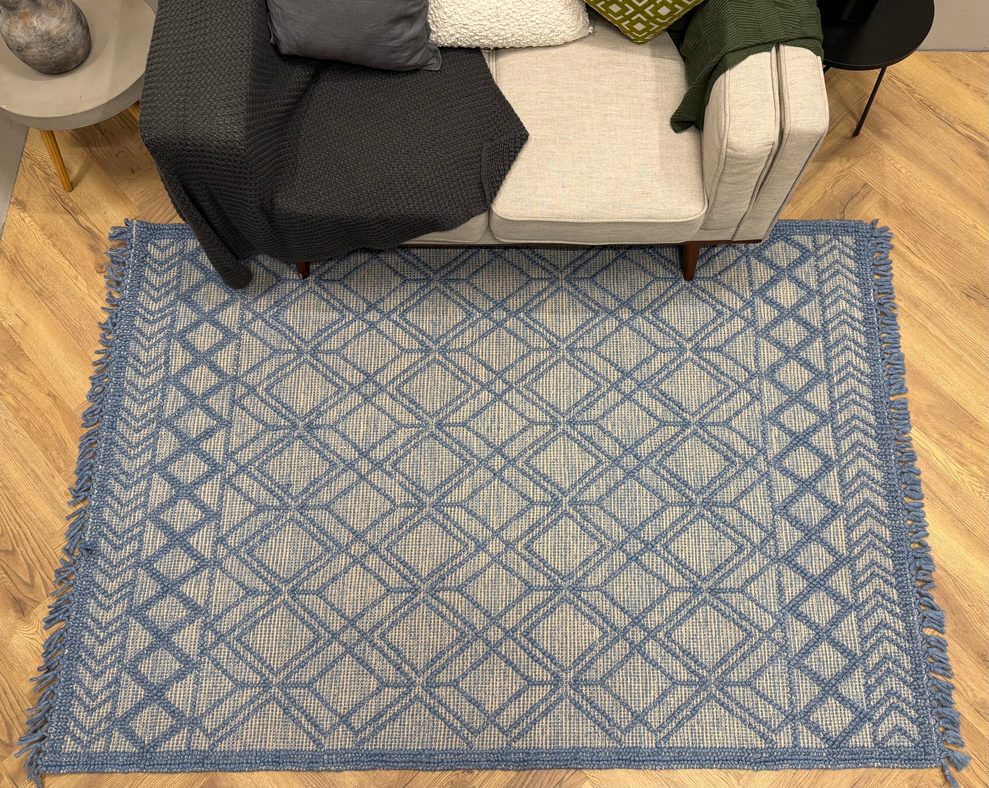 Kairo Blue knotted Wool Blend 160 x 230 Rug