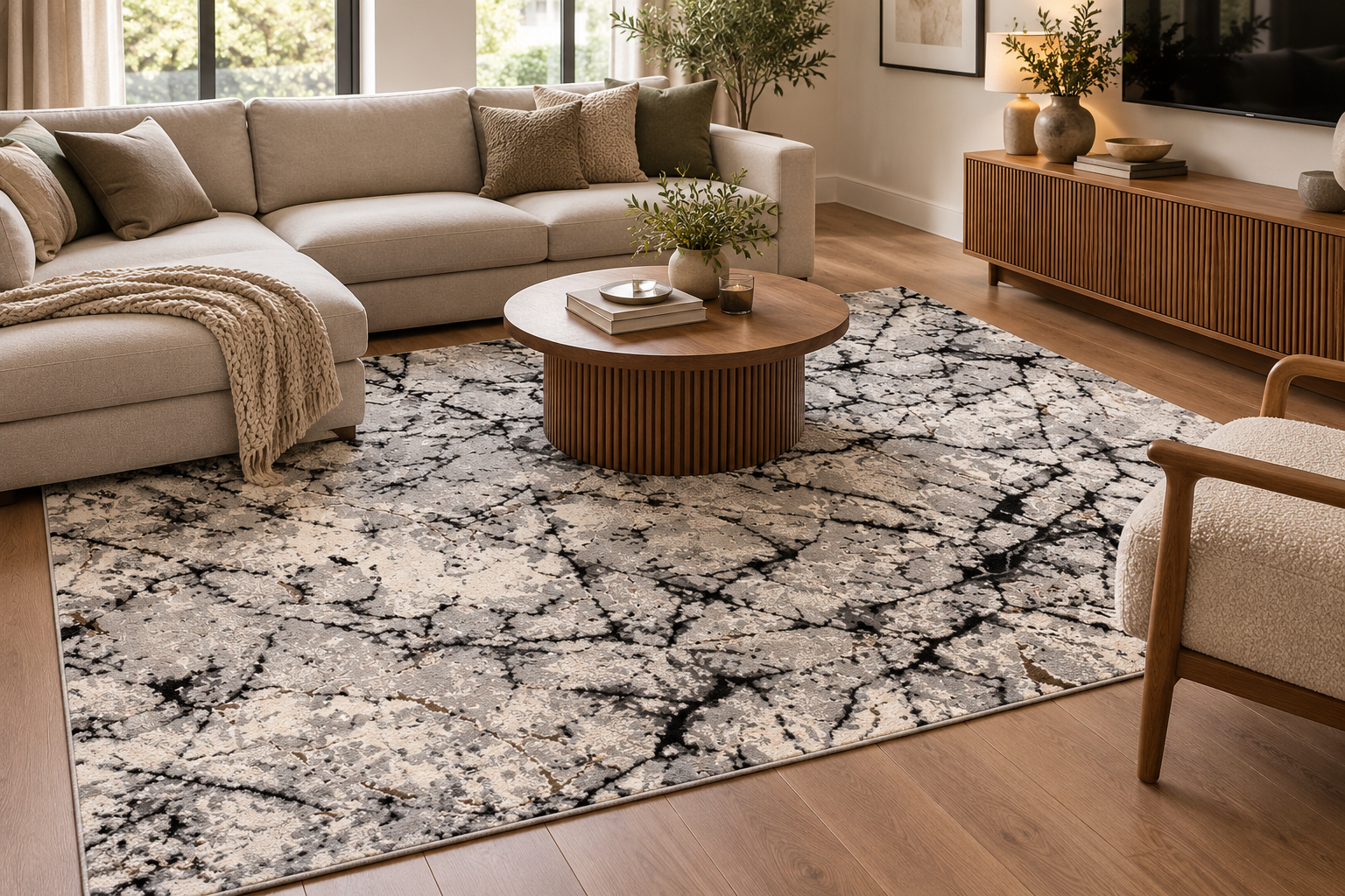 Betty Marble Abstract Grey & Black Rug