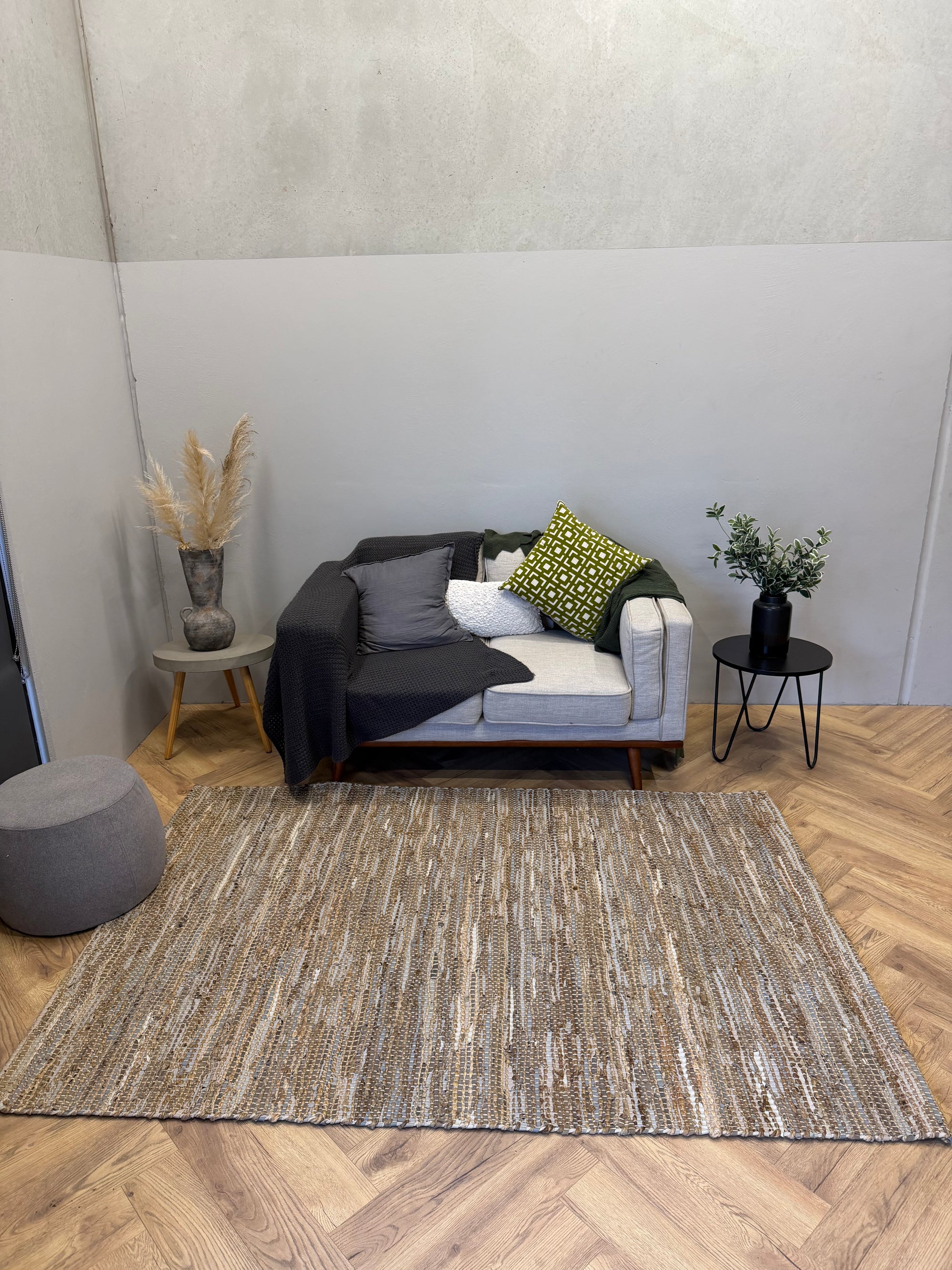Flat Weave Leather & Jute Natural Rug