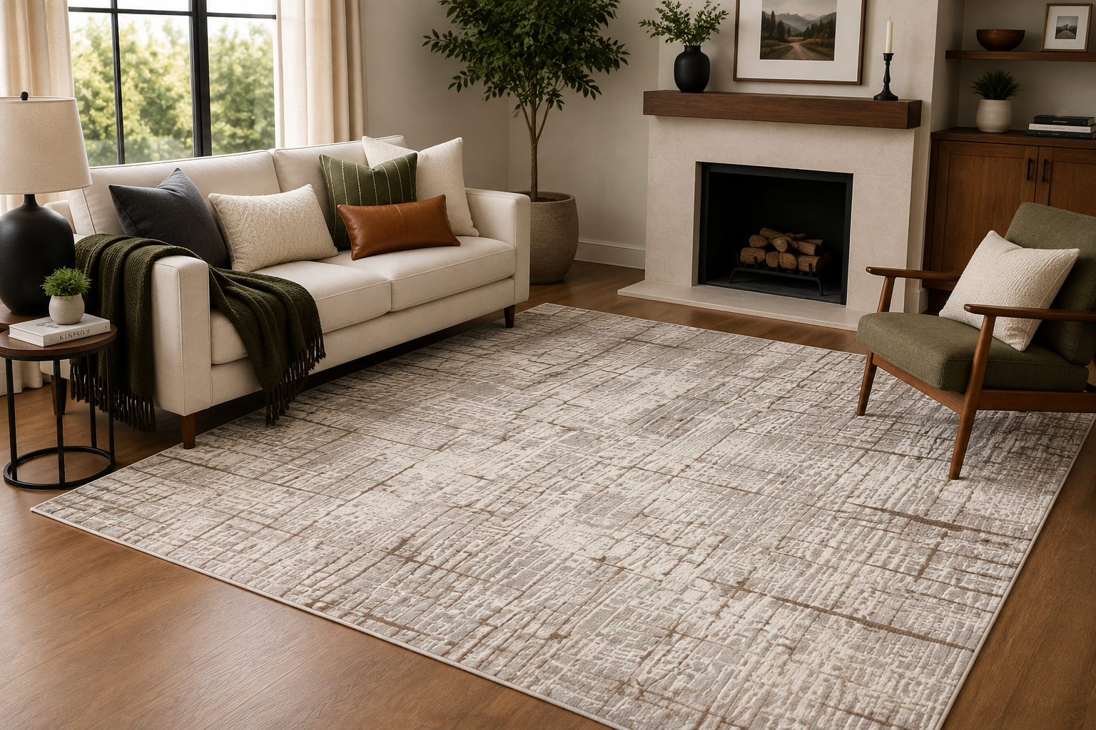 Betty Crosshatch cream Gold Rug
