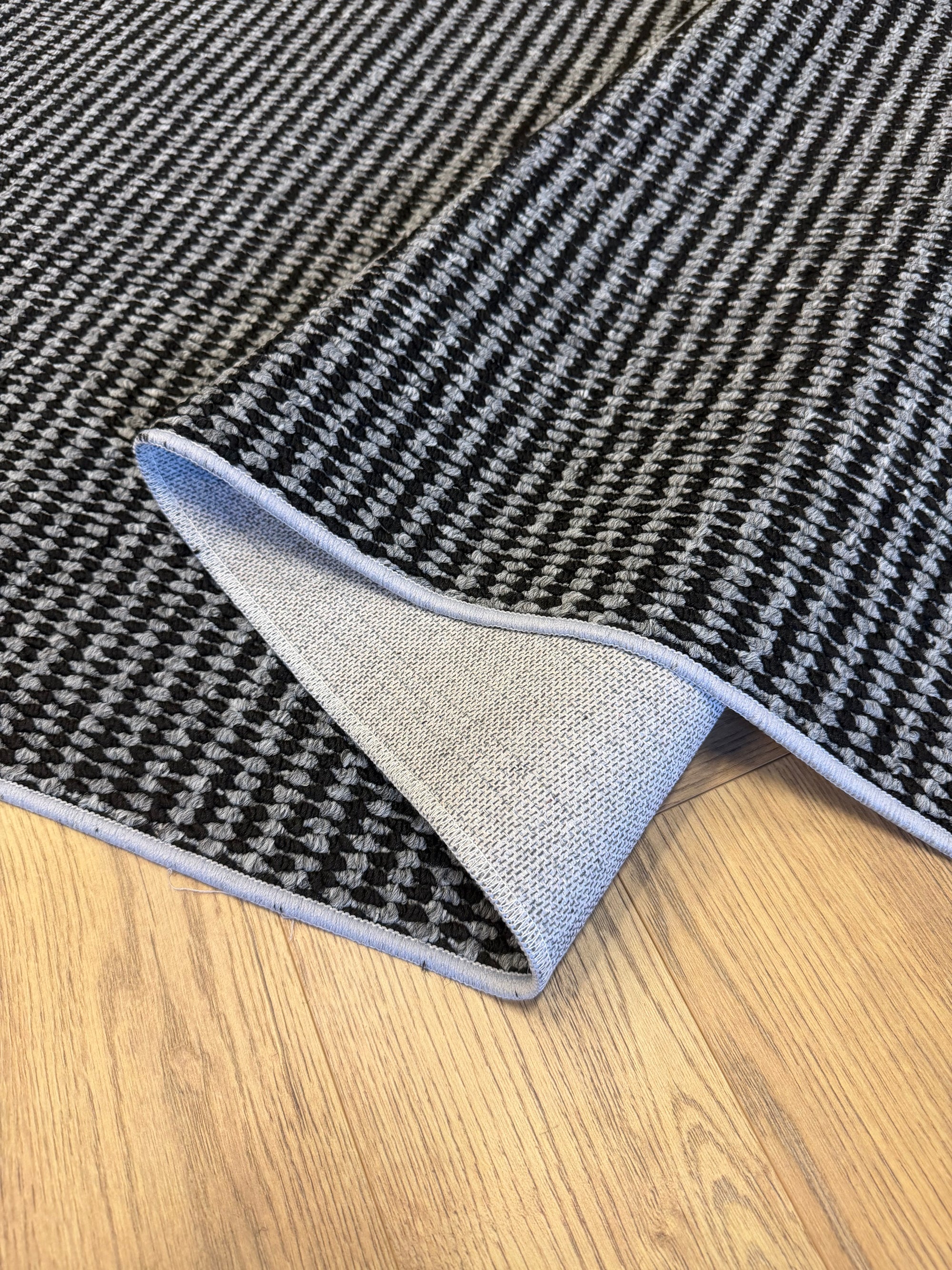 Vela Black & Grey Stripes Hallway Runner, 80cm Wide