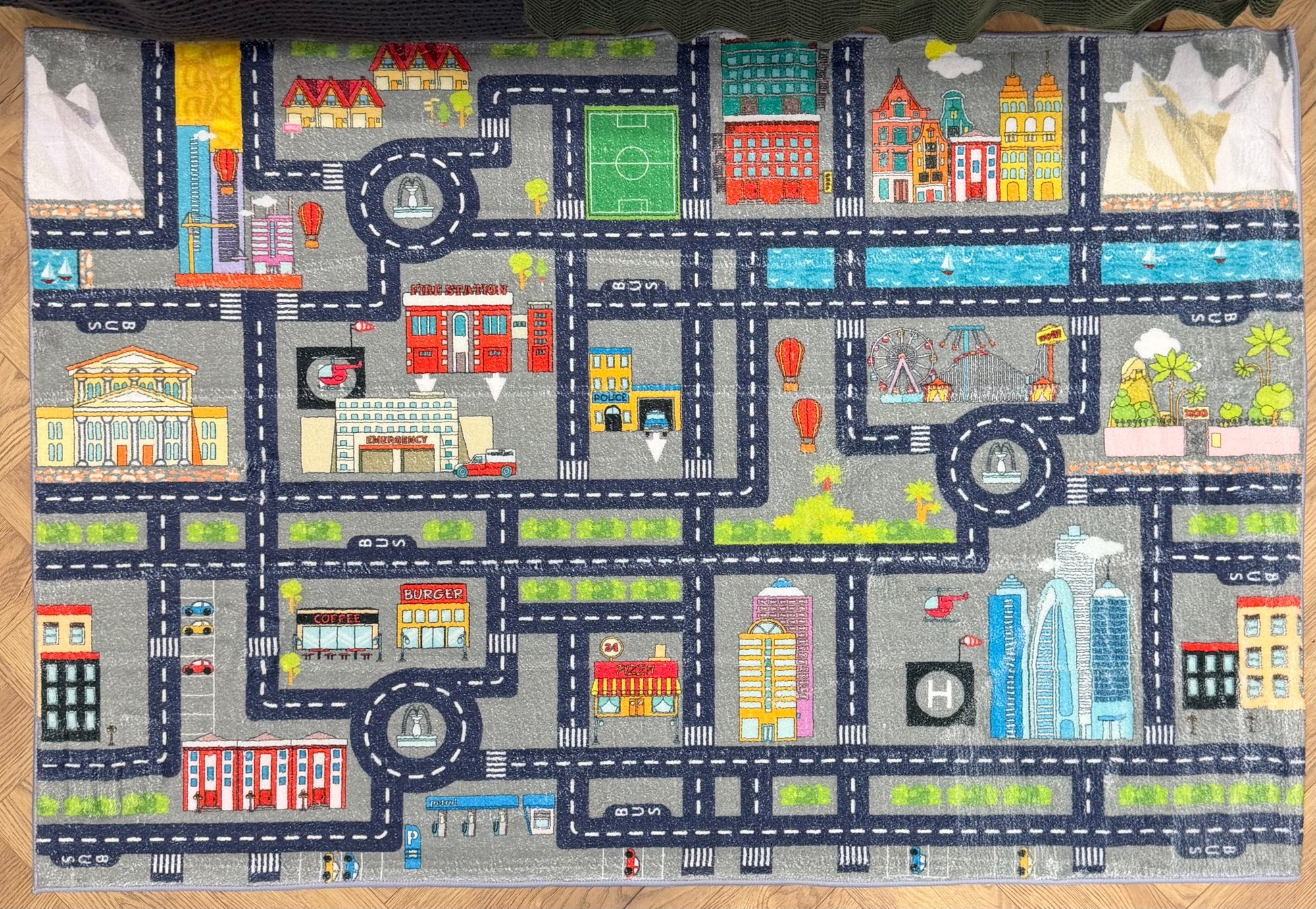 Kids City Adventure Road Map Rug 100x150cm