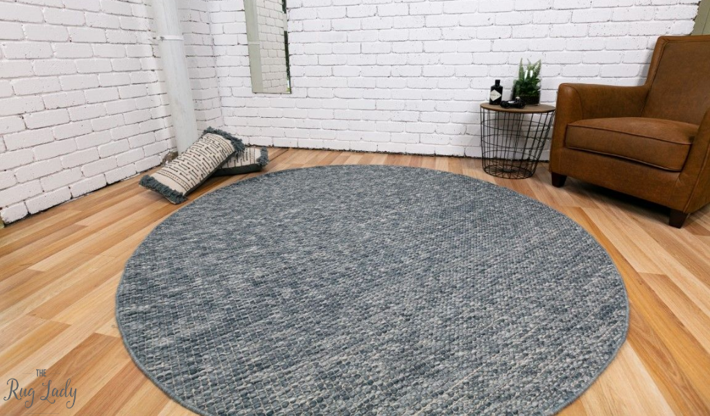 Darcy Blue Grey Felted Wool Round Rug