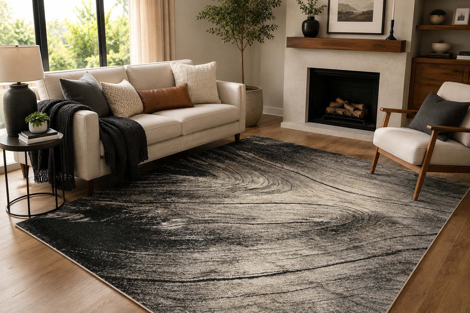 Crete swirls Driftwood charcoal Beige Rug