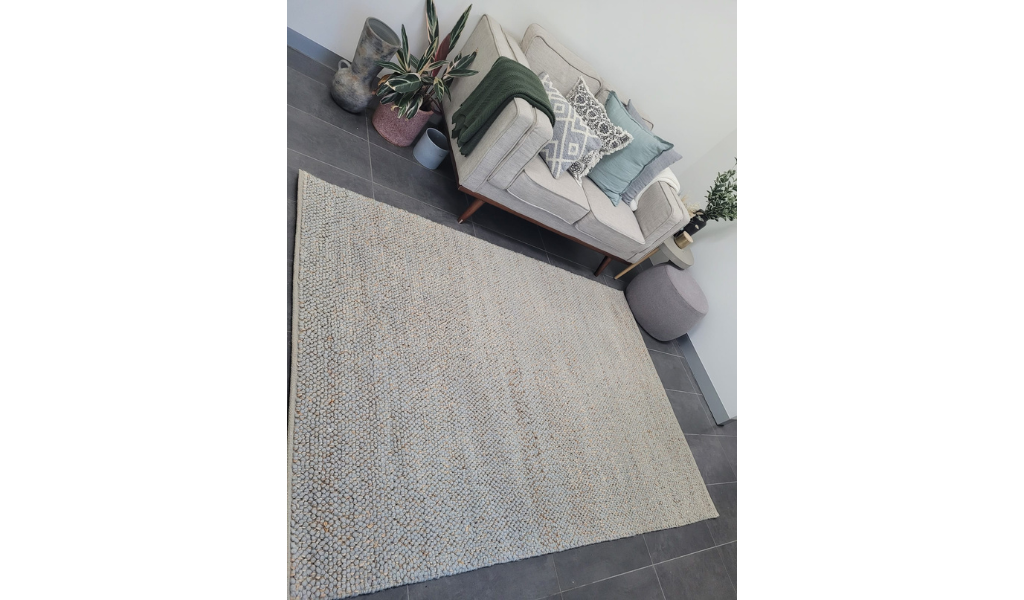 Evie Blue Handwoven Braided Wool Blend Rug