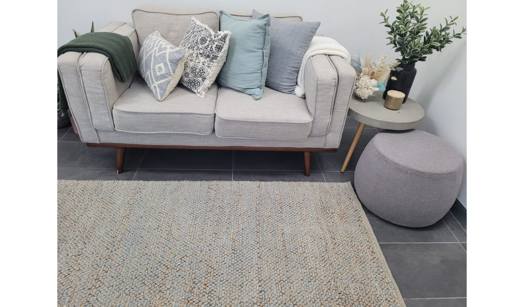 Evie Blue Handwoven Braided Wool Blend Rug