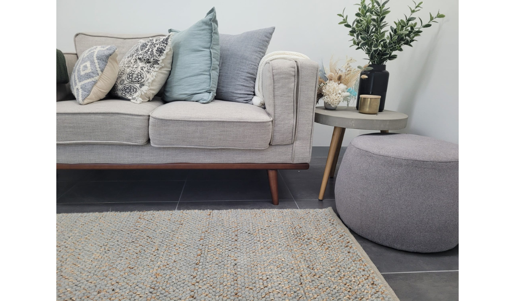 Evie Blue Handwoven Braided Wool Blend Rug
