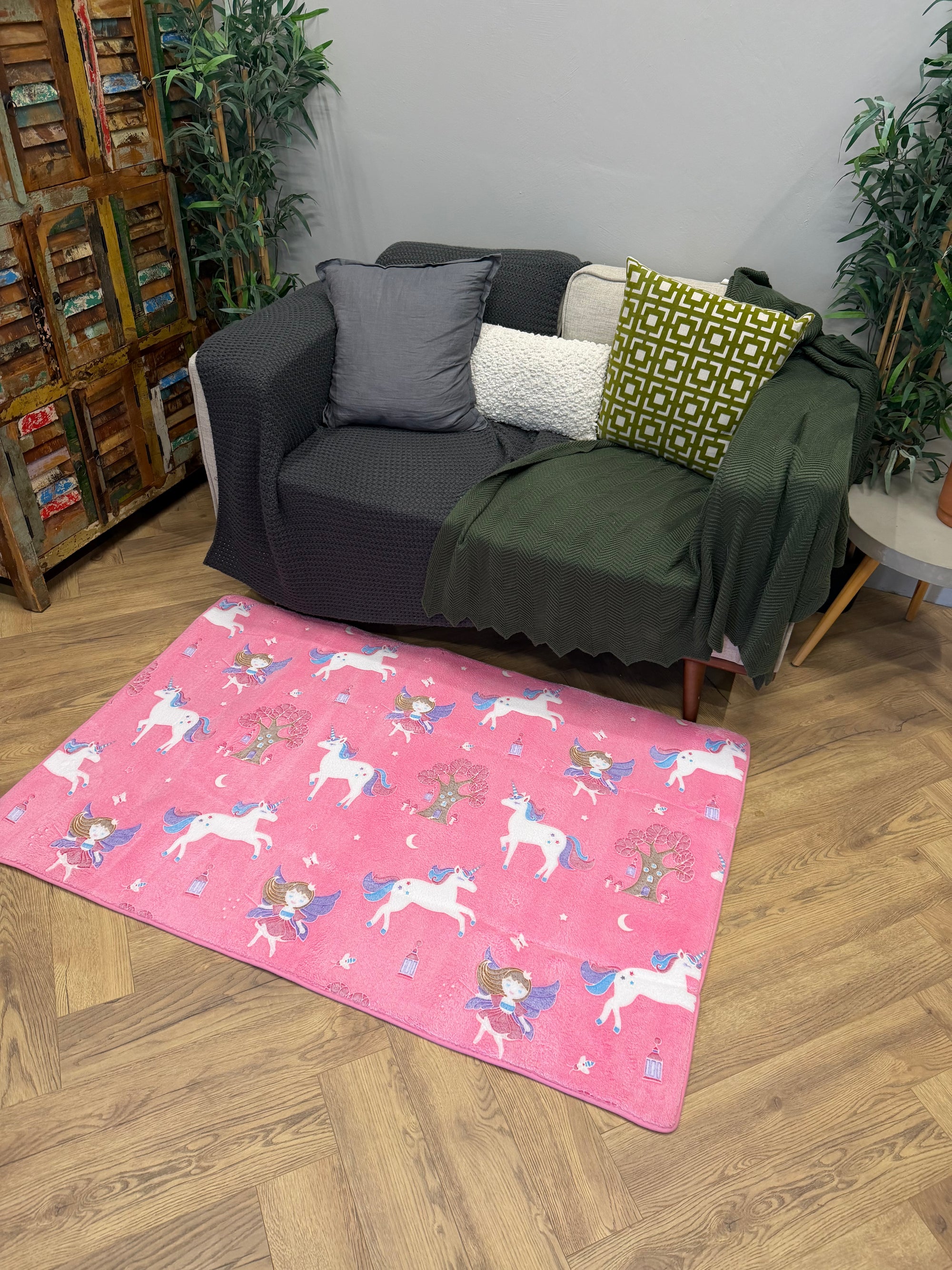 Pink Unicorn & Fairy Fantasy Kids Rug 100x150cm