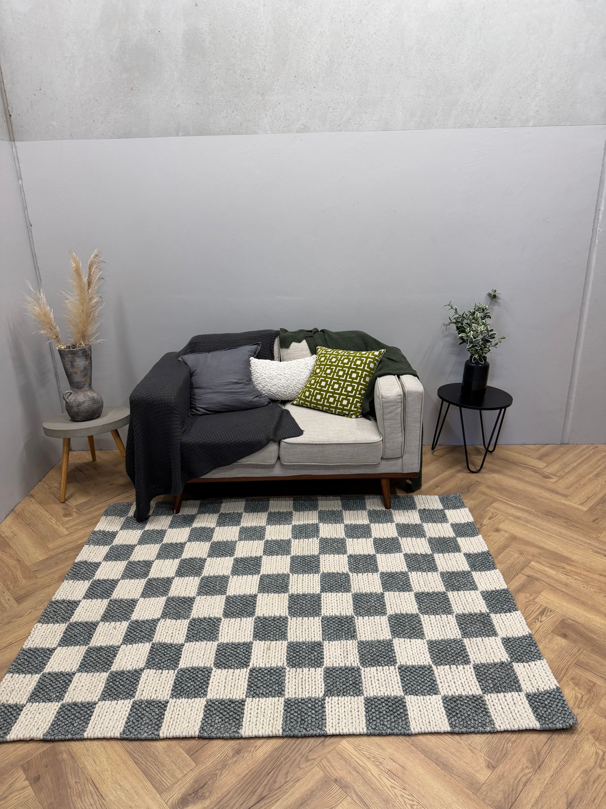 Hudson Silver & Ivory Checker Wool Blend Rug
