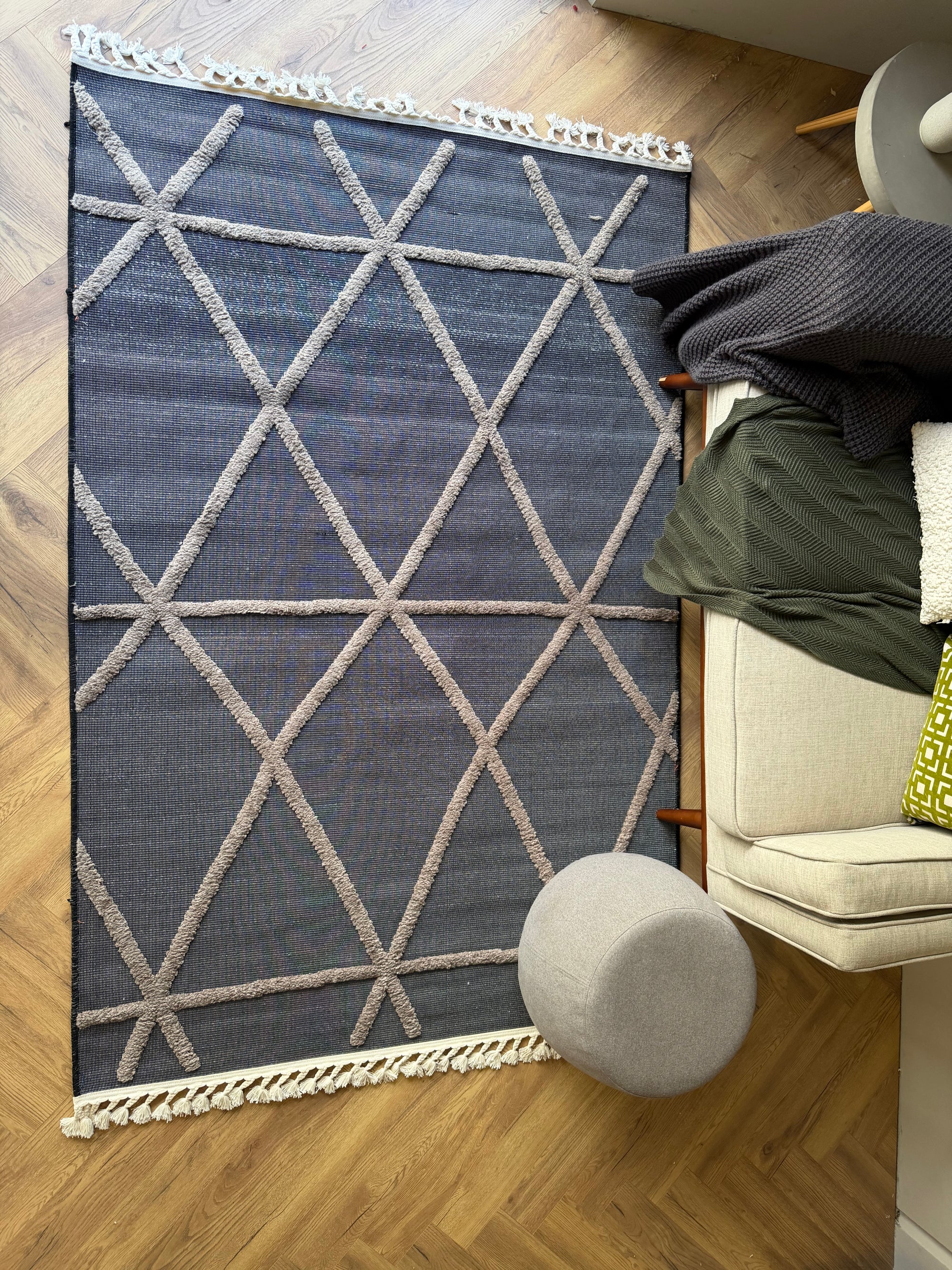 Urban Grid Textured Rug – Charcoal & Stone - mrrugs.com.au