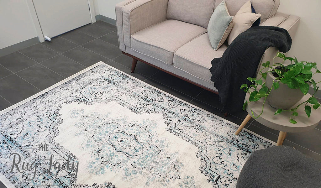 Freedom Grey Blue Medallion Pattern Rug