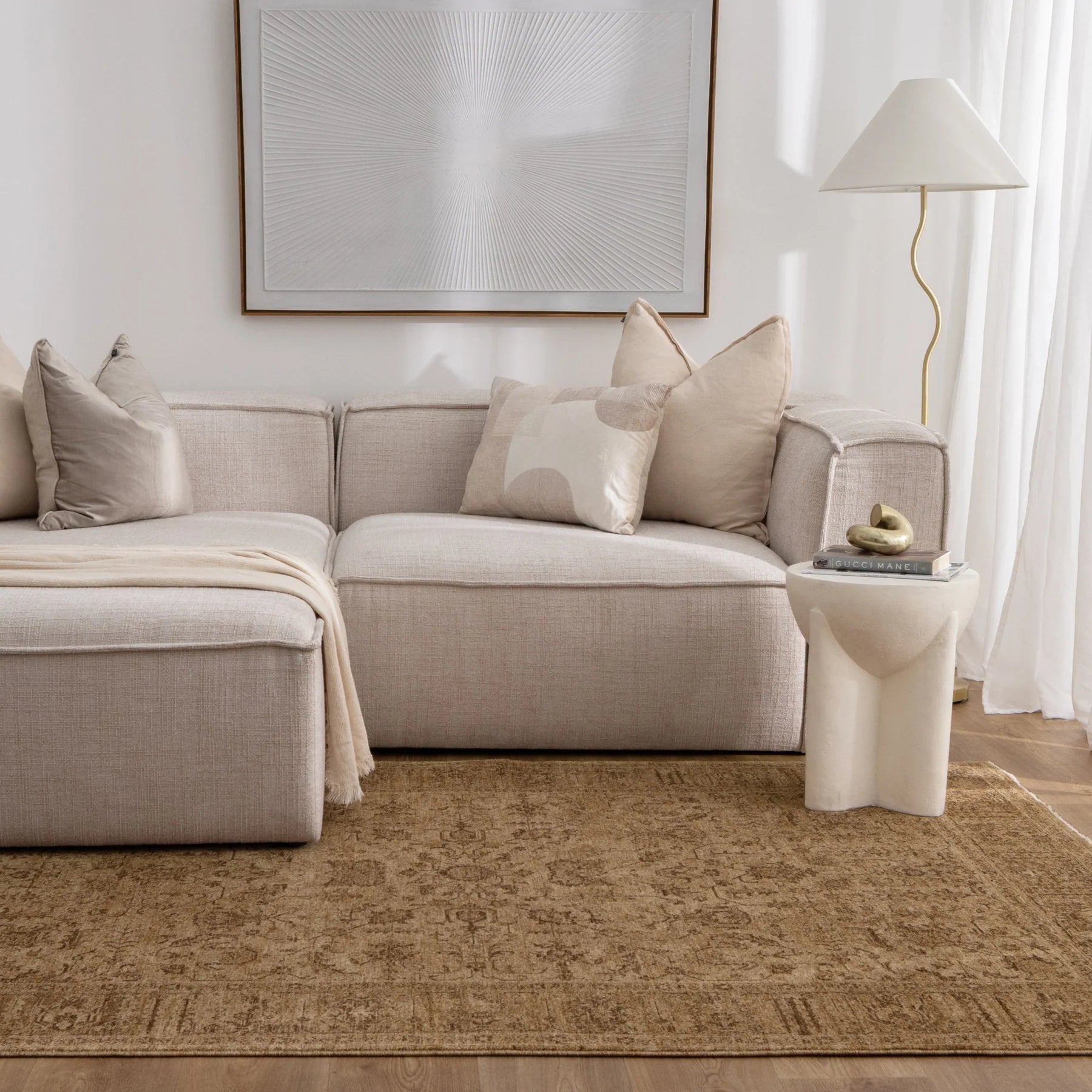 Heritage Distressed Border Mustard Rug