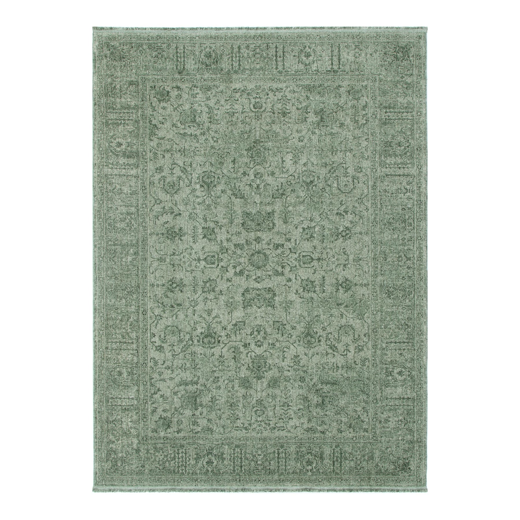 Heritage Distressed Border Green Rug