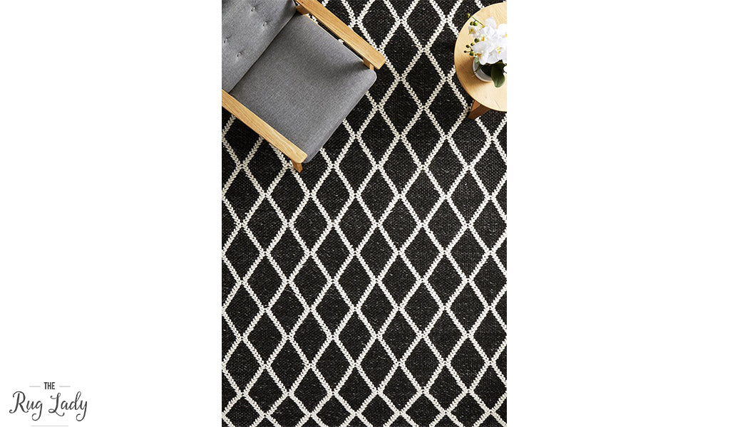 Harriet Black Hand Woven Wool Rug