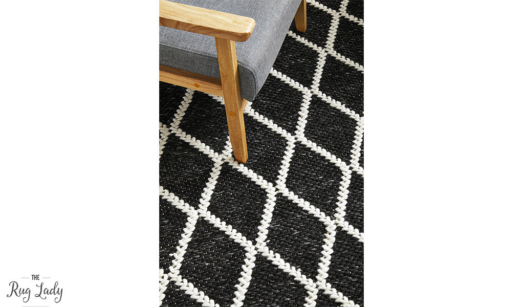 Harriet Black Hand Woven Wool Rug