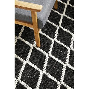 Harriet Black Hand Woven Wool Rug