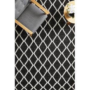 Harriet Black Hand Woven Wool Rug