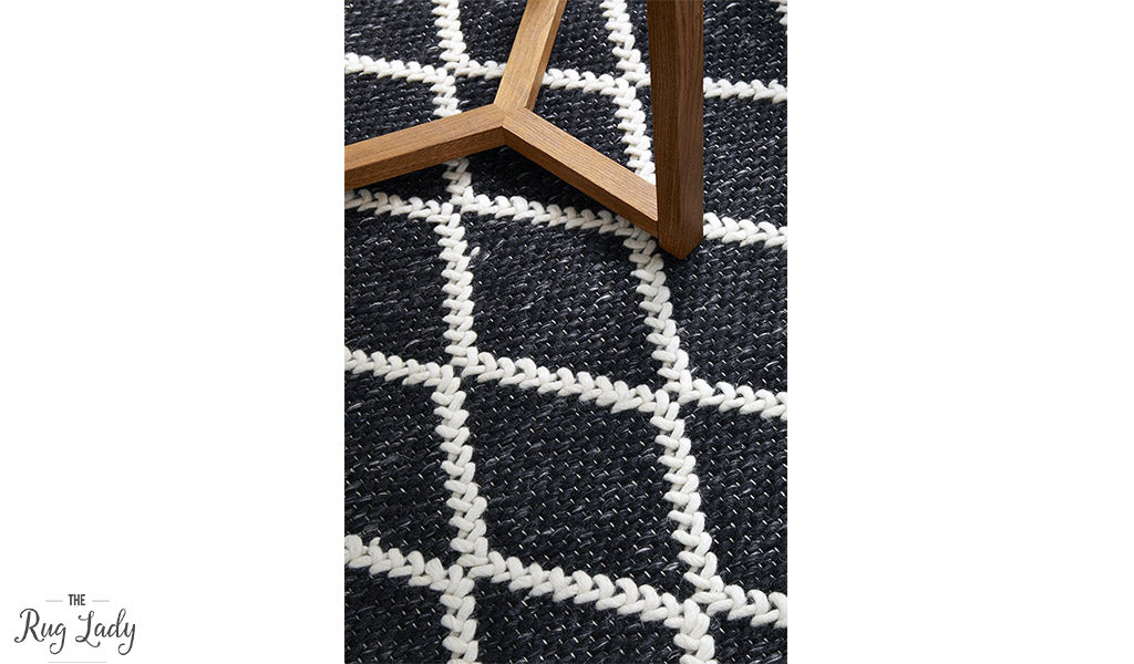 Harriet Black Hand Woven Wool Rug