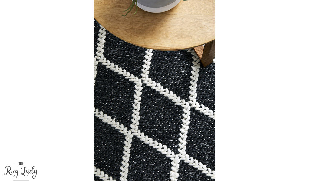 Harriet Black Hand Woven Wool Rug