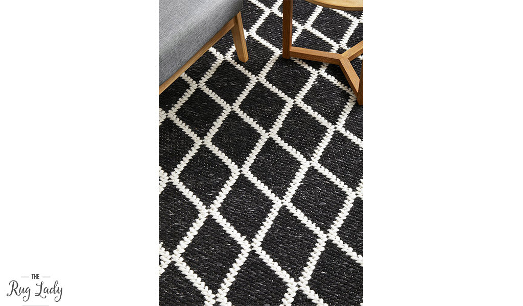 Harriet Black Hand Woven Wool Rug