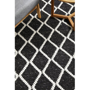 Harriet Black Hand Woven Wool Rug