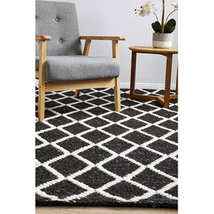Harriet Black Hand Woven Wool Rug