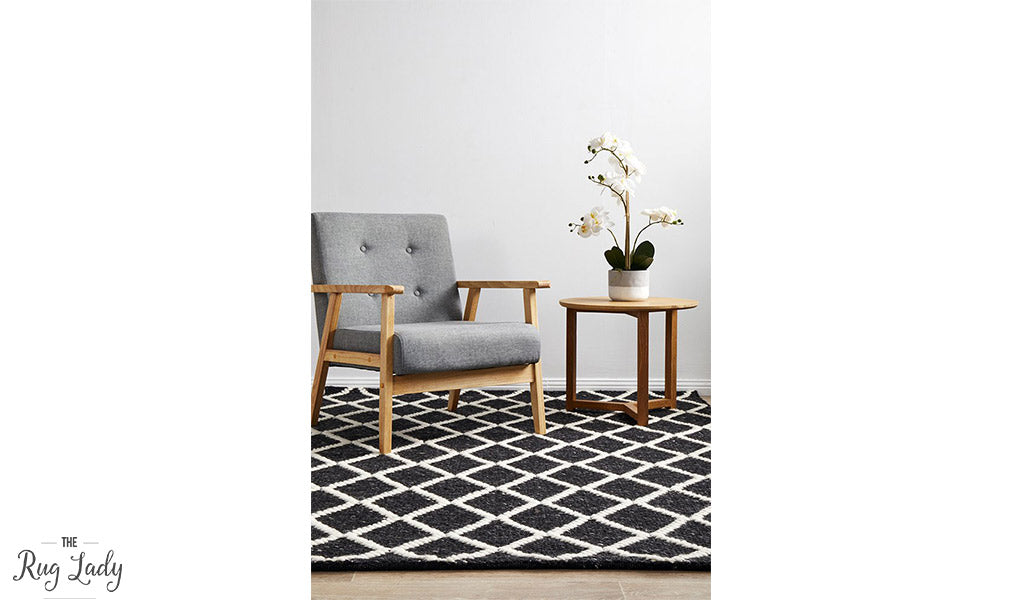 Harriet Black Hand Woven Wool Rug