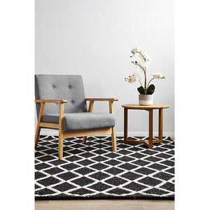 Harriet Black Hand Woven Wool Rug