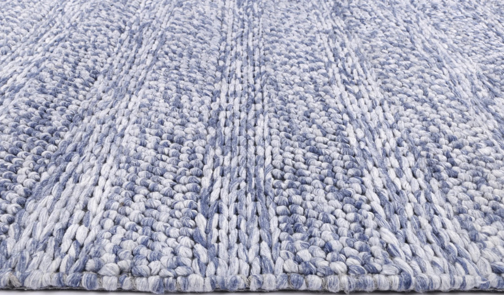 Halo Blue Rings and Bubble Pattern Wool Blend Rug